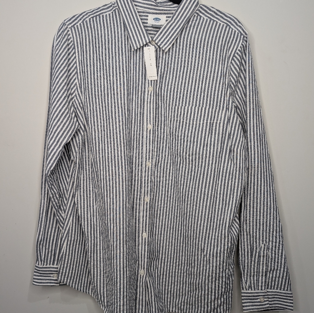 👔 Old Navy Blue & White Striped Button-Down‎ Shirt — Size XL (NWT)